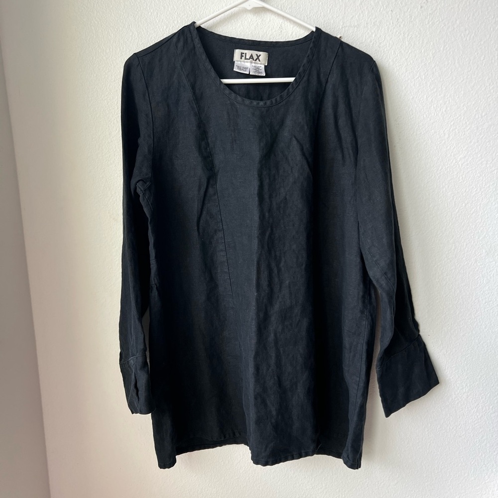 FLAX Black 100% Linen Tunic Sz Small
